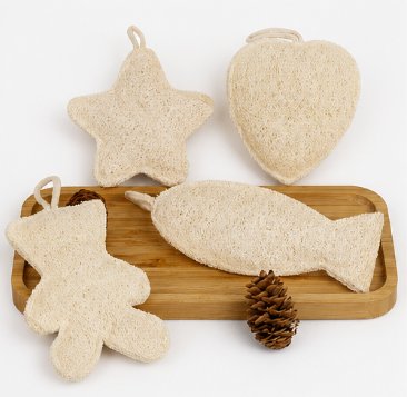 Natural Loofah Bath Scrubber – Cartoon Shower Sponge with Hanging Strap, Exfoliating Body Wash Pad for Adults & Kids