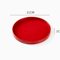 Red Round Wooden Serving Tray
