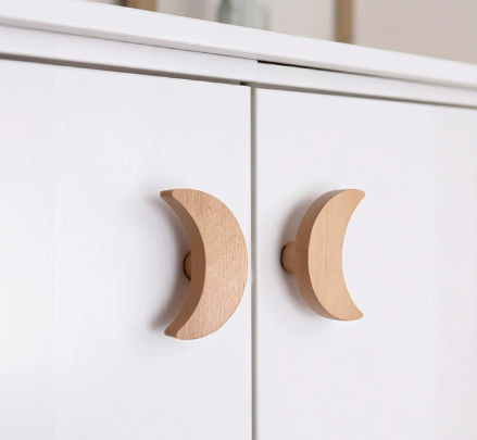 Solid Wood Wall Hook Moon Star Decorative No Drill Coat Hat Hook Cabinet Door Knob