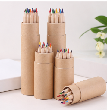 Wooden Barrel Colored Pencils for Kids Eco-Friendly Natural Wood Color Pencil Set for Drawing and Coloring