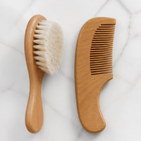 Infant Wooden Hair Brush & Fine-Tooth Comb Set – Soft Natural Bristle, Beech Wood