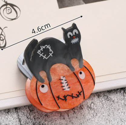 Halloween Acrylic Hair Clips with Pumpkin Ghost and Witch Hat Designs