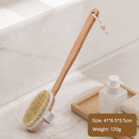 Pig Bristle Long Handle Bath Brush Shower Brush Body Scrubber Dry Brush Back Scrubber Exfoliating Cleaning Brush