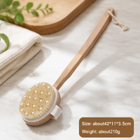 Pig Bristle Long Handle Bath Brush Shower Brush Body Scrubber Dry Brush Back Scrubber Exfoliating Cleaning Brush