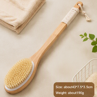 Pig Bristle Long Handle Bath Brush Shower Brush Body Scrubber Dry Brush Back Scrubber Exfoliating Cleaning Brush