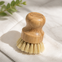 Kitchen Cleaning Brush Sisal Palm Pot Scrubber Bamboo Short Handle Round Dish Brush Washing Brush Pot Brush