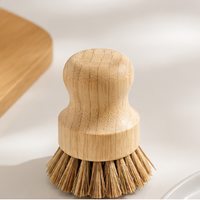 Kitchen Cleaning Brush Sisal Palm Pot Scrubber Bamboo Short Handle Round Dish Brush Washing Brush Pot Brush
