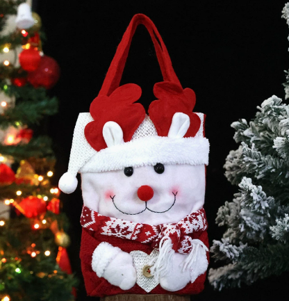 Christmas Plush Santa Snowman Gift Bag with Handles Holiday Candy Treat Carrier