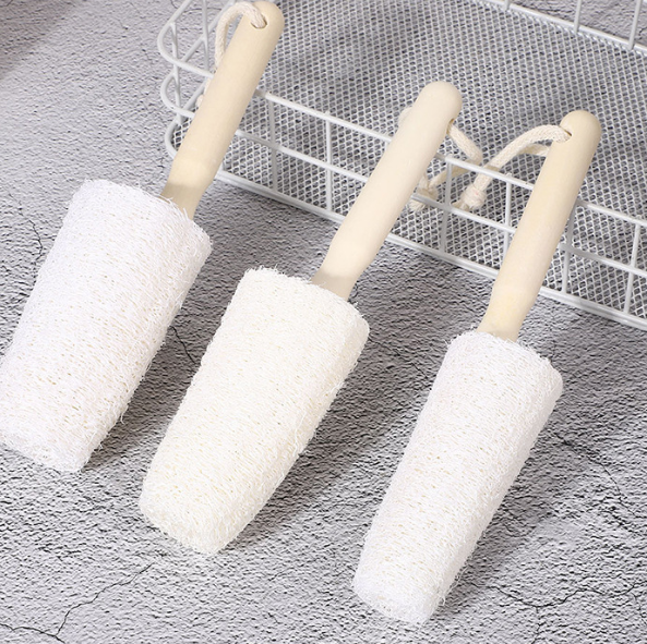 Natural Loofah Bottle Brush with Wooden Handle