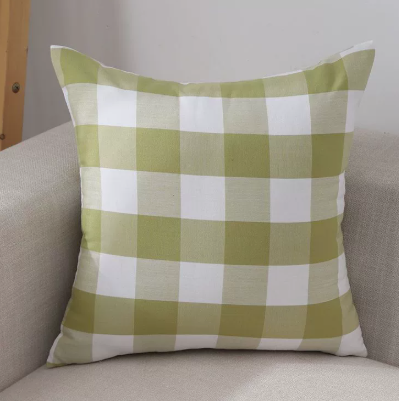 Cotton Linen Style Plaid Cushion Cover