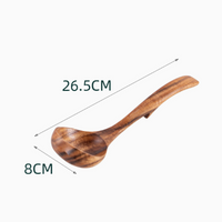 Natural Teak Wood Soup Ladle Long Handle Wooden Serving Spoon