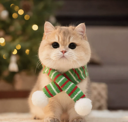 Christmas Knitted Pet Scarf for Cats and Dogs Festive Accessory
