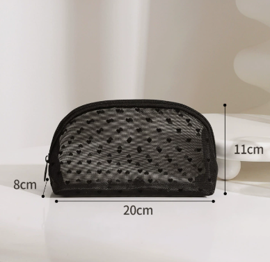 Heart Print Mesh Makeup Bag Large Capacity Portable Cosmetic Organizer Pouch