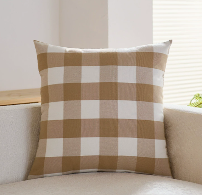 Cotton Linen Style Plaid Cushion Cover
