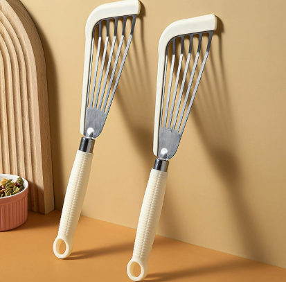Stainless Steel Fish Spatula with Silicone Handle for Frying and Cooking
