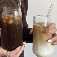High Borosilicate Ribbed Glass Drinking Cup Tall Iced Coffee Juice Tumbler