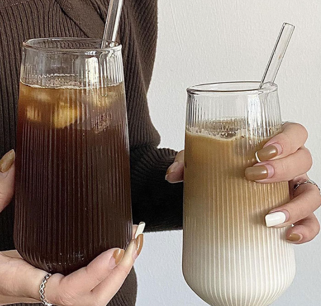 High Borosilicate Ribbed Glass Drinking Cup Tall Iced Coffee Juice Tumbler