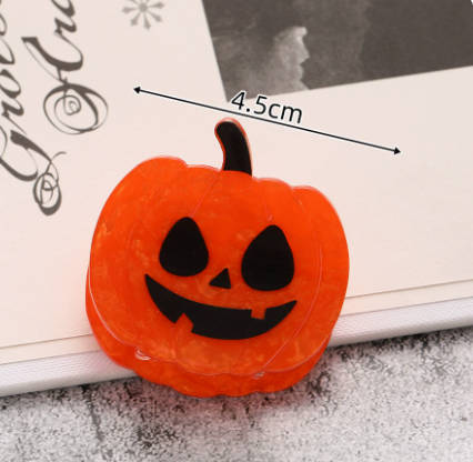 Halloween Acrylic Hair Clips with Pumpkin Ghost and Witch Hat Designs