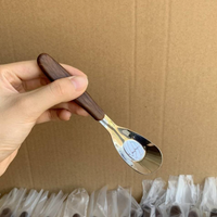 Stainless Steel Spoon Faux Wood Grain Handle Modern Dining Tableware