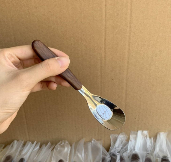 Stainless Steel Spoon Faux Wood Grain Handle Modern Dining Tableware
