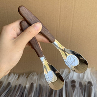 Stainless Steel Spoon Faux Wood Grain Handle Modern Dining Tableware