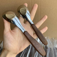 Stainless Steel Spoon Faux Wood Grain Handle Modern Dining Tableware
