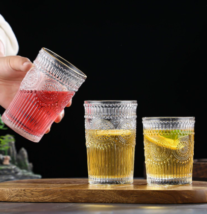 Vintage Sunflower Embossed Glass Drinking Cup