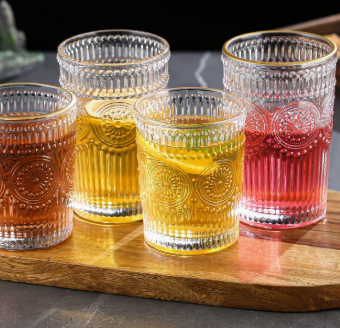 Vintage Sunflower Embossed Glass Drinking Cup