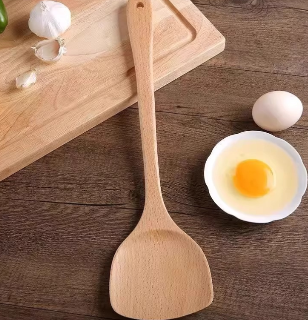 Long Handle Wooden Cooking Spatula for Nonstick Pans
