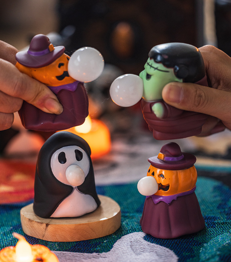 Halloween Stress Relief Squeeze Toy – Pumpkin, Frankenstein and Ghost Plastic Squishy Party Favor