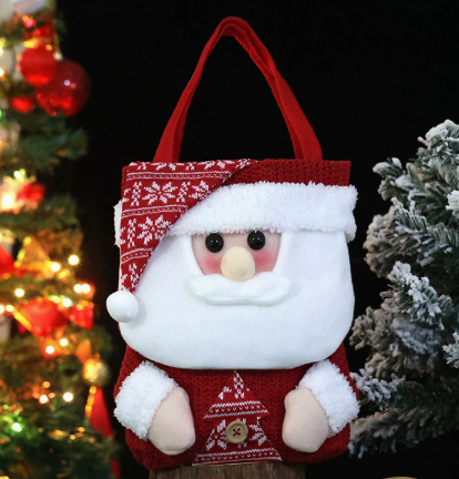 Christmas Plush Santa Snowman Gift Bag with Handles Holiday Candy Treat Carrier
