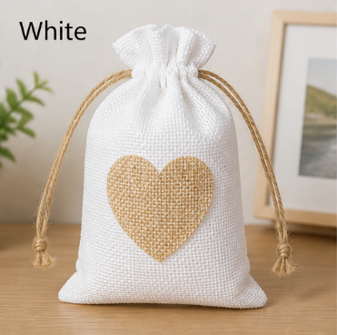 Heart Burlap Drawstring Pouch – Halloween Gift Bag Christmas Candy Storage Small Cloth Sack Linen Jewelry Pouch