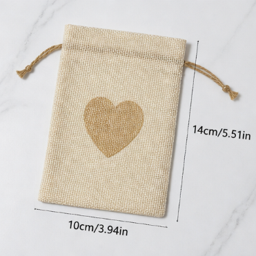 Heart Burlap Drawstring Pouch – Halloween Gift Bag Christmas Candy Storage Small Cloth Sack Linen Jewelry Pouch