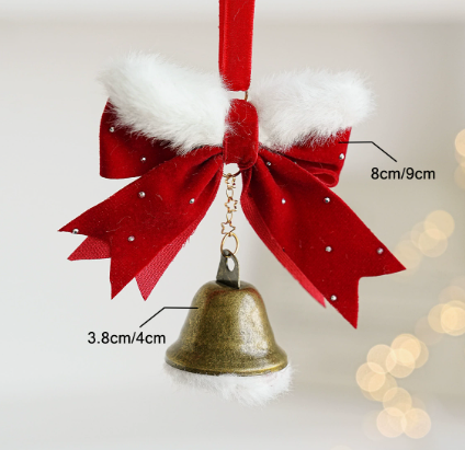 Christmas Velvet Bow Hanging Ornament with Gold Bell